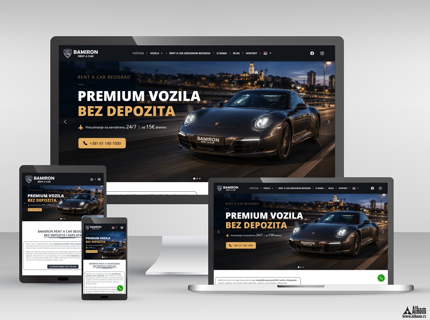 Bamiron Rent a Car — web dizajn, prikaz na desktopu, tabletu i telefonu