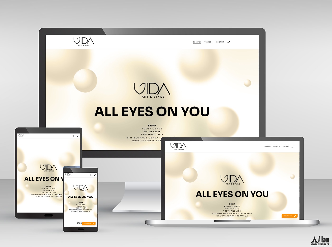 Vida Art & Style — web dizajn, prikaz na desktopu, tabletu i telefonu